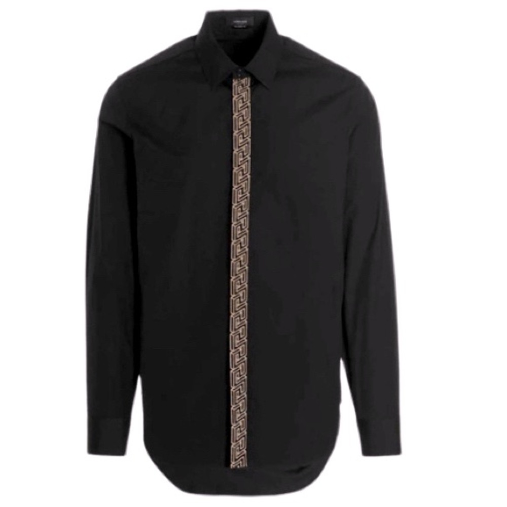 NWT Versace Black Greca Printed Long Sleeve Shirt - Sz L